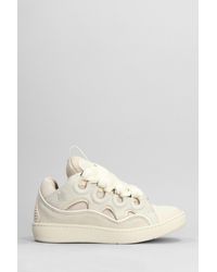 Lanvin - Curb Sneakers In Beige Suede And Leather - Lyst