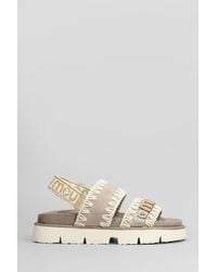 Mou - Bio Sandal Flats In Taupe Suede And Leather - Lyst