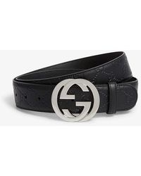 Gucci Belt Signature Logo Embossed Leather Silver Buckle 411924 (GGB1000) - Black