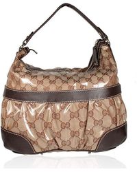 Gucci Crystal Medium Hobo Bag GG Fabric Beige/ebony Designer Handbag 223965 (GG1663) - Brown