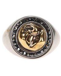 Alexander McQueen Anello di ottone con cristalli Swarovski - Metallizzato