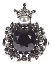 Alexander McQueen Anello House of Skull in ottone con Swarovski - Metallizzato