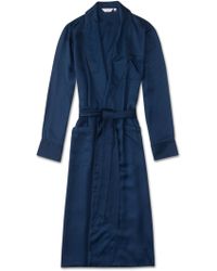 Derek Rose Piped Robe Woburn 8 Pure Silk Satin Stripe Navy - Blue