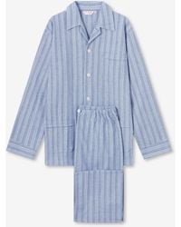 Derek Rose Classic Fit Pajamas Arran 20 Brushed Cotton - Blue