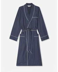 Derek Rose - Dressing Gown Plaza 21 Cotton Batiste Navy - Lyst