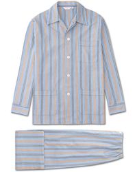 Derek Rose Classic Fit Pyjamas Arctic 18 Brushed Cotton Stripe Blue