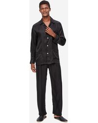 Derek Rose Classic Fit Pajamas Woburn 8 Silk Satin - Black