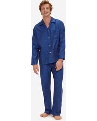 Derek Rose Classic Fit Pajamas Paris 22 Cotton Jacquard - Blue