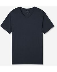 Derek Rose - V-neck T-shirt Basel Micro Modal Stretch Navy - Lyst
