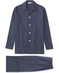 Derek Rose Classic Fit Pyjamas Braemar 32 Pure Brushed Cotton Check Navy - Blue