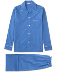 Derek Rose Classic Fit Piped Pyjamas Savoy Cotton Elasticated Waist Saxe Blue