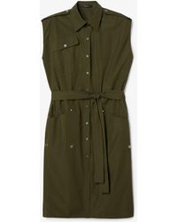 Derek Lam Belted Sleeveless Organic Cotton Button-down Utility Shirt Dress - Green