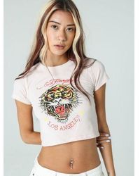 Ed Hardy - Washed Delicacy La-Roar-Tiger Cropped Baby T-Shirt - Lyst