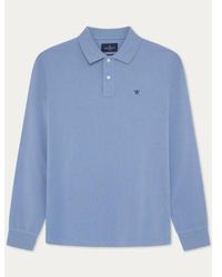 Hackett - Chambray Long Sleeve Logo Polo Shirt - Lyst