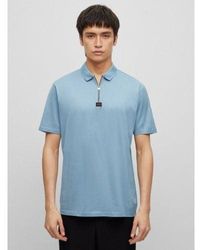 HUGO - Light Pastel Deresom Quarter Zip Polo Shirt - Lyst