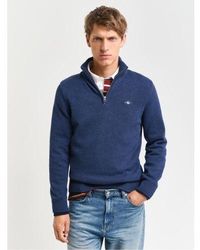 GANT - Dark Jeans Melange Casual Cotton Half Zip Sweatshirt - Lyst