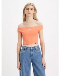 Levi's - Bardot Minimal Sport Logo Coral Quartz Graphic Print Bardot Tank T-Shirt - Lyst