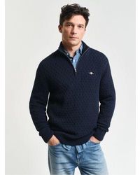 GANT - Evening Textured Cotton Half Zip Sweater - Lyst