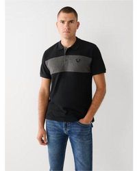 TRUE RELIGION - Heather Charcoal Colour Block Logo Polo Shirt - Lyst