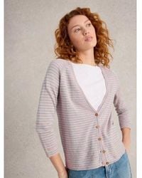 White Stuff - Natural Naria Stripe Linen Blend Cardigan - Lyst