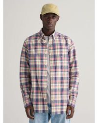GANT - Dusty Sea Cotton Linen Check Shirt - Lyst