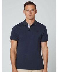 Hackett - Dark Denim Woven Trim Polo Shirt - Lyst