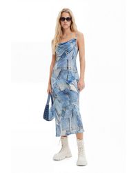 Desigual - Vestido Midi Patch Denim, Viscosa, Azul - Lyst