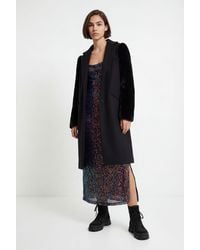 Desigual - Abrigo Lana Efecto Pelo, Negro - Lyst