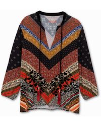 Desigual - Viscose Boho Blouse With Ties At The V-neck - Lyst