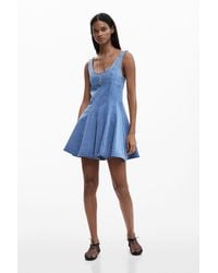 Desigual - Skater Dress Denim Effect, Cotton - Lyst