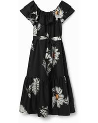 Desigual - Daisy Ruffle Midi Dress, Cotton - Lyst