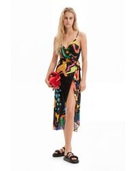 Desigual - Jungle Design Wrap Midi Dress, Viscose - Lyst