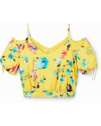 Desigual - Short Gathered Floral Blouse, Viscose - Lyst