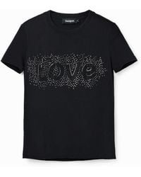 Desigual - Rhinestone Love T-Shirt, Cotton - Lyst