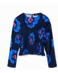 Desigual - Floral Ruched Blouse, Viscose - Lyst