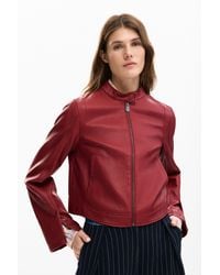 Desigual - Jacket Combined Leather Effect, Polyurethane - Lyst