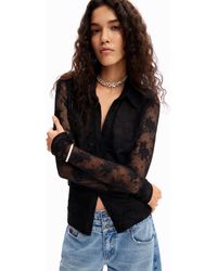 Desigual - Gathered Tulle Floral T-shirt - Lyst