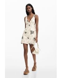 Desigual - Embroidered Strap Dress With Branches - Lyst