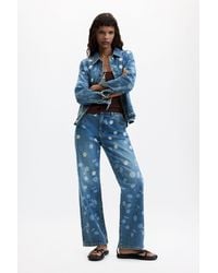 Desigual - Floral Embroidered Jeans, Cotton - Lyst
