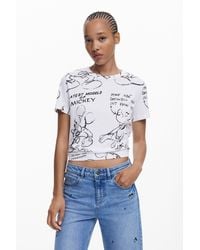 Desigual - Camiseta Mickey Sketch, Mujer, Algodon, Blanco - Lyst