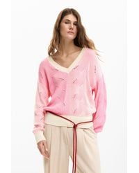 Desigual - Two-Tone Knitted Sweater, Cotton - Lyst