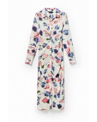 Desigual - Gathered Midi Shirt Dress, Viscose - Lyst