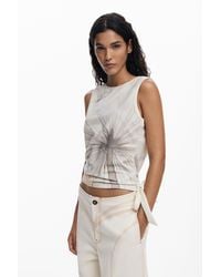 Desigual - Camiseta Lazo Dandelion, Mujer, Algodon, Blanco - Lyst