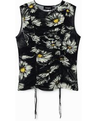 Desigual - Gathered Floral T-Shirt, Polyester - Lyst