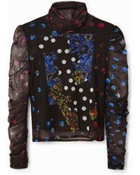Desigual - Tulle Patchwork T-Shirt With Polka Dots And Flowers, Polyester - Lyst