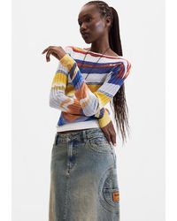 Desigual - Bedruckter Strickpullover, Damen, Blau - Lyst