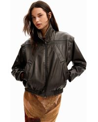 Desigual - Leather-effect Detachable Sleeve Jacket - Lyst