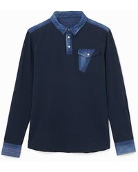 Desigual - Cotton And Denim Polo Shirt - Lyst