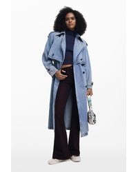 Desigual - Denim Trench Coat With Belt - Lyst