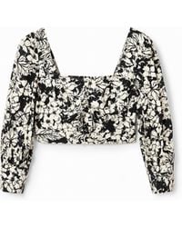 Desigual - Cropped Floral Corset Blouse, Cotton - Lyst